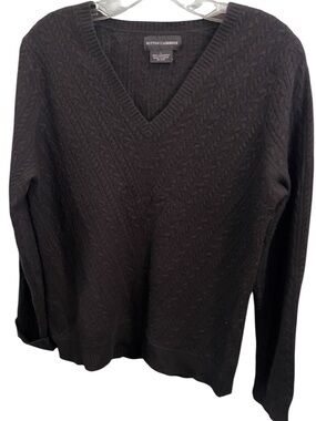 Sutton Cashmere Men's Black V-Neck Cable Knit Sweater